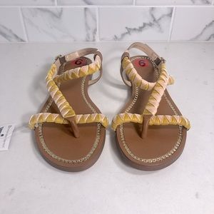 NWT Vince Camuto Sz 6 Raminta Pink/Yellow Braided Strap Leather Sandal